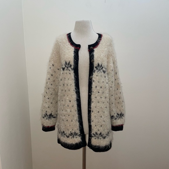 Vintage Jones NY Hand-Knit Mohair/Wool Fuzzy Cozy Cardigan Sweater Size Medium - Picture 5 of 14